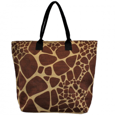 J261BL- GIRAFFE JUTE BAG W/BLACK HANDLE